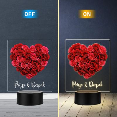 Personalized Rose Led Night Lamp Customized with Name Gift for Valentines Day & Rose Day Gift for Couples Warm White Light